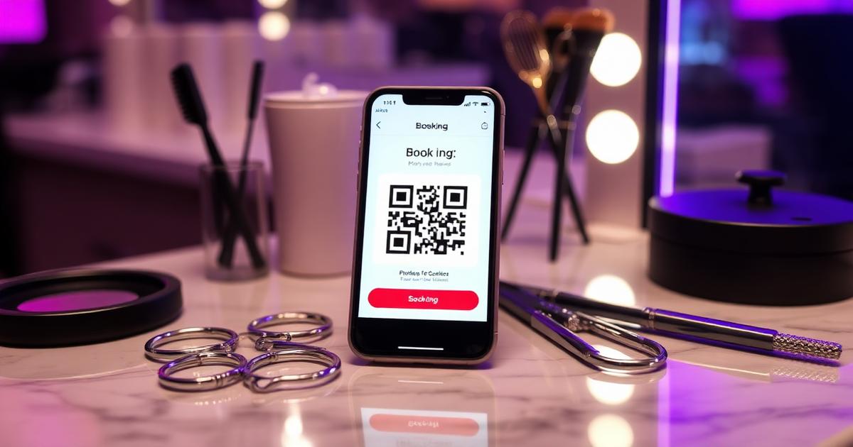 Smartphone displaying a salon booking screen with a QR code