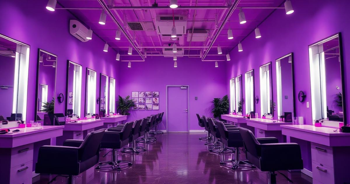 Modern Indian salon interior with styling chairs and lit mirrors